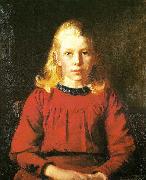 Michael Ancher helga i rod kjole France oil painting artist